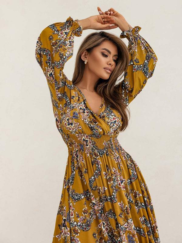 Lange Jurk met V-hals en Bloemenprint - Maxi Dresses - Jurkjes.co