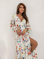 Lange Jurk met V-hals en Bloemenprint - Maxi Dresses - Jurkjes.co