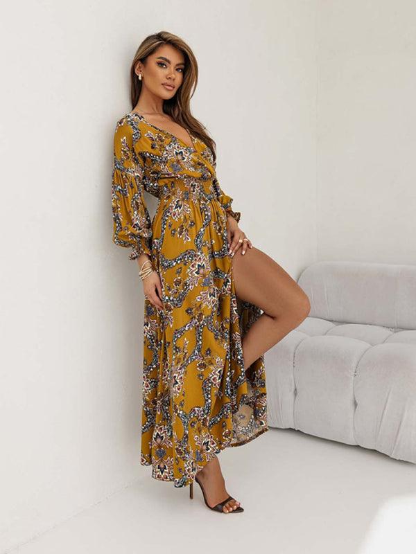 Lange Jurk met V-hals en Bloemenprint - Maxi Dresses - Jurkjes.co