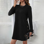 Lange mouw jurk met knoopdetails - Dresses - Jurkjes.co