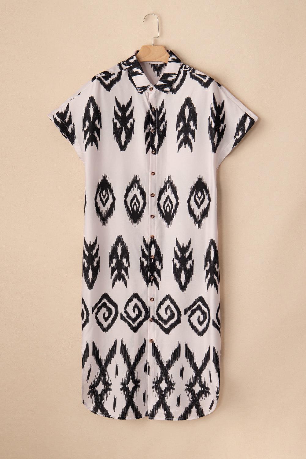 Lange Overhemdjurk met Geometrische Print - Maxi Dresses - Jurkjes.co