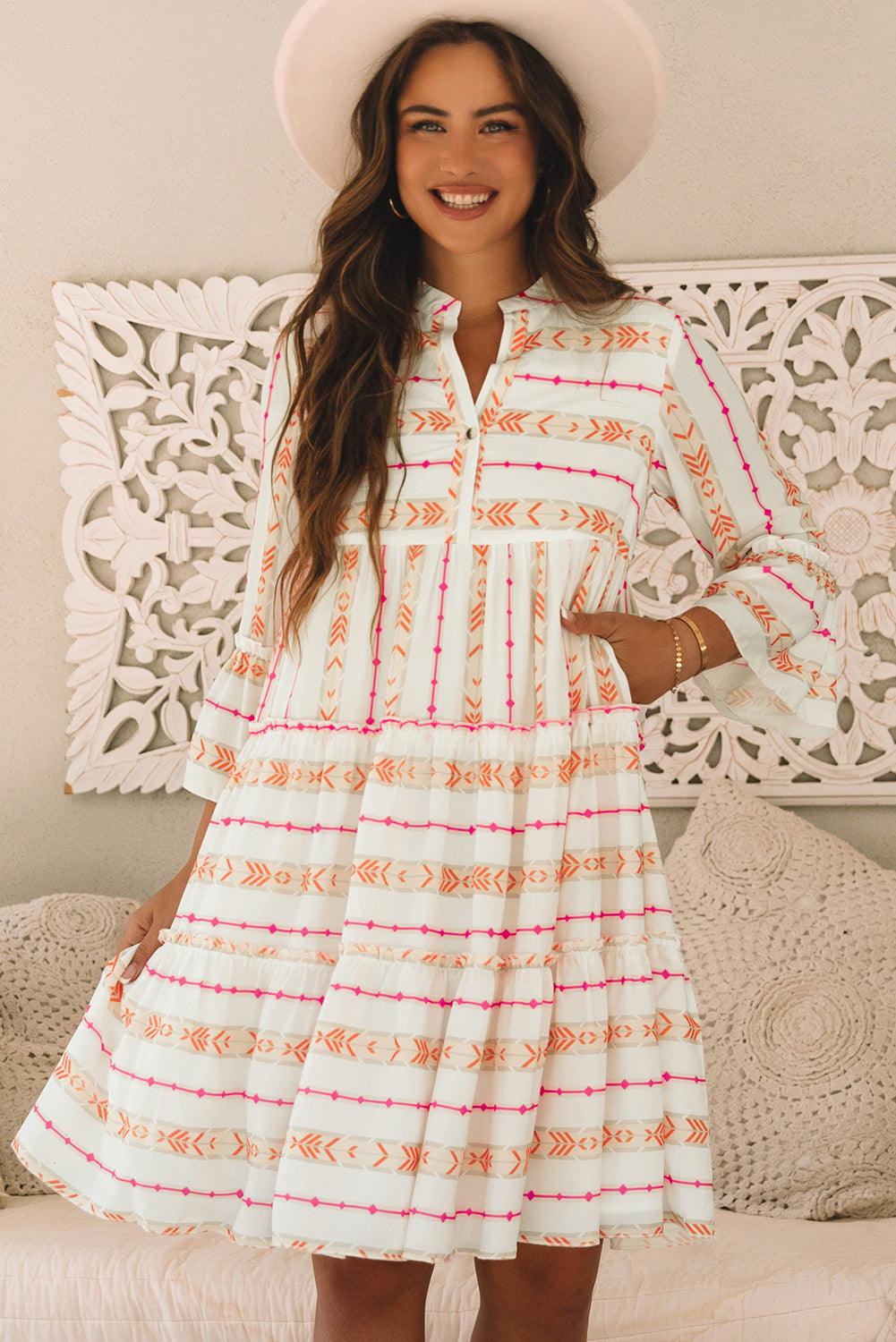 Losse Jurk met Geometrisch Patroon - Mini Dresses - Jurkjes.co