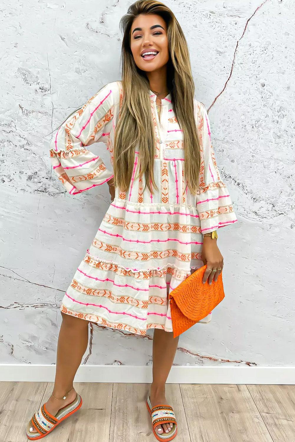 Losse Jurk met Geometrisch Patroon - Mini Dresses - Jurkjes.co
