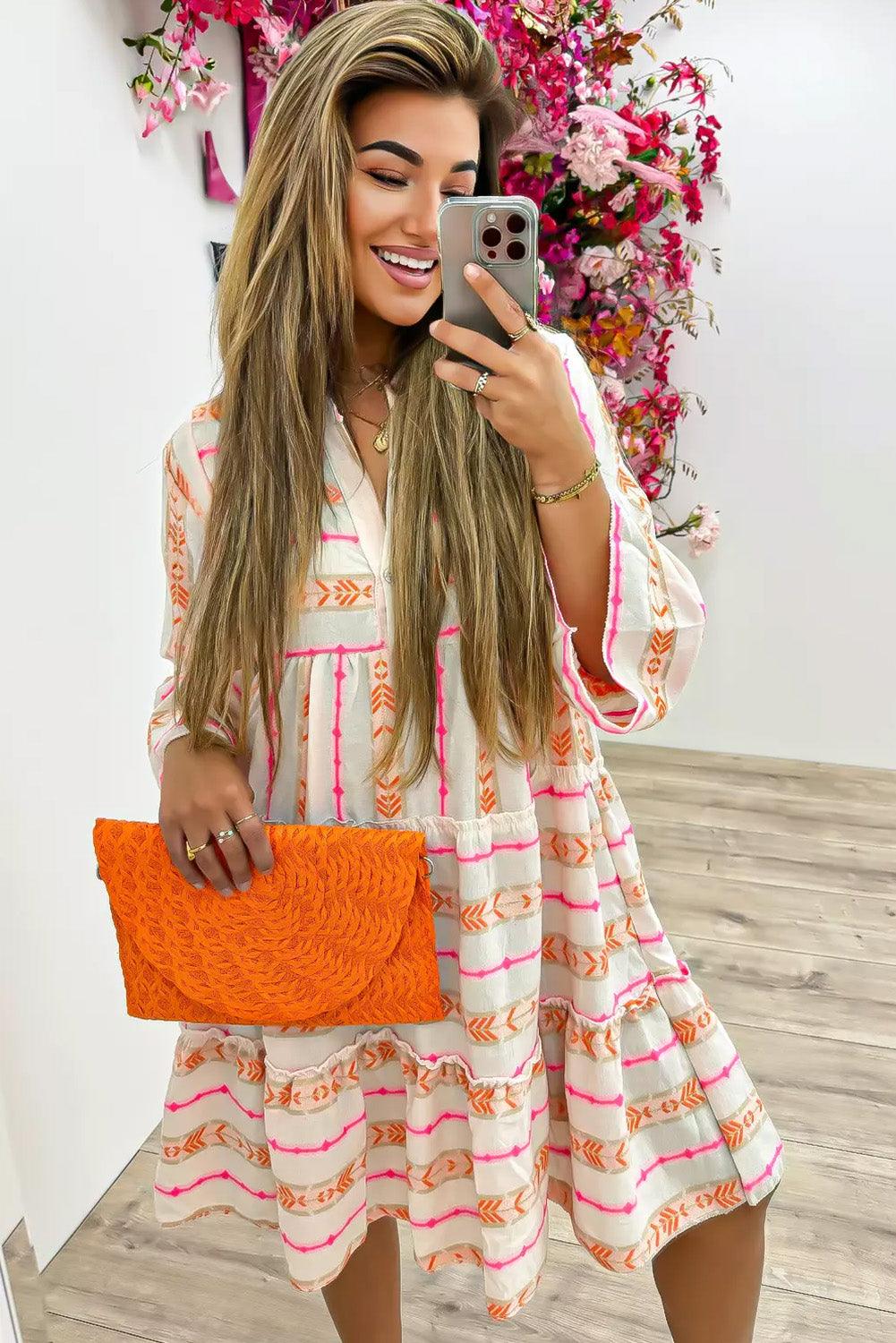 Losse Jurk met Geometrisch Patroon - Mini Dresses - Jurkjes.co