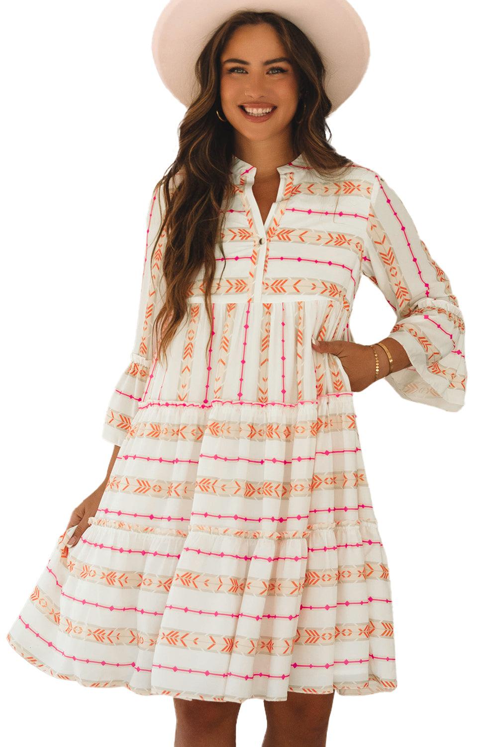 Losse Jurk met Geometrisch Patroon - Mini Dresses - Jurkjes.co