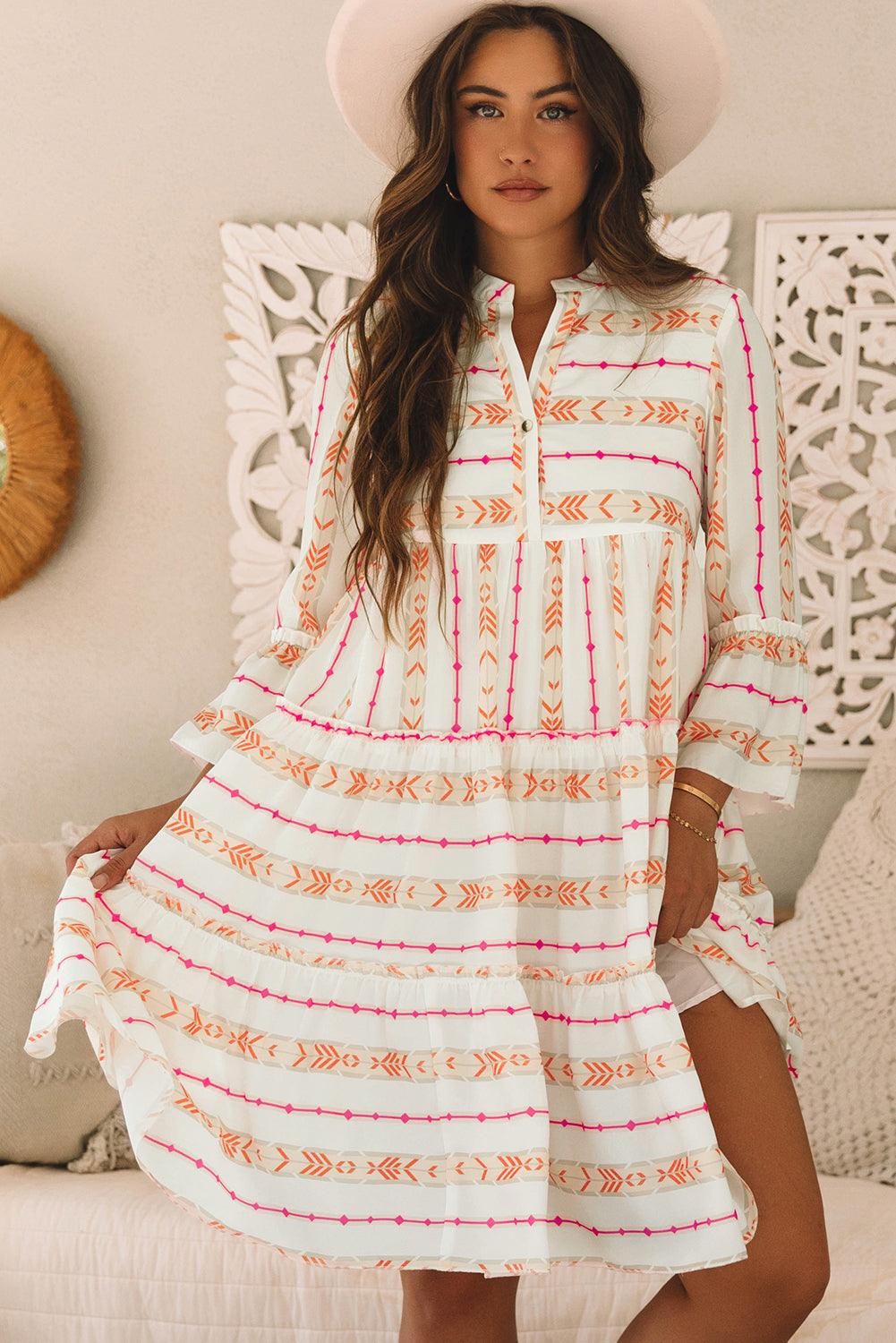 Losse Jurk met Geometrisch Patroon - Mini Dresses - Jurkjes.co