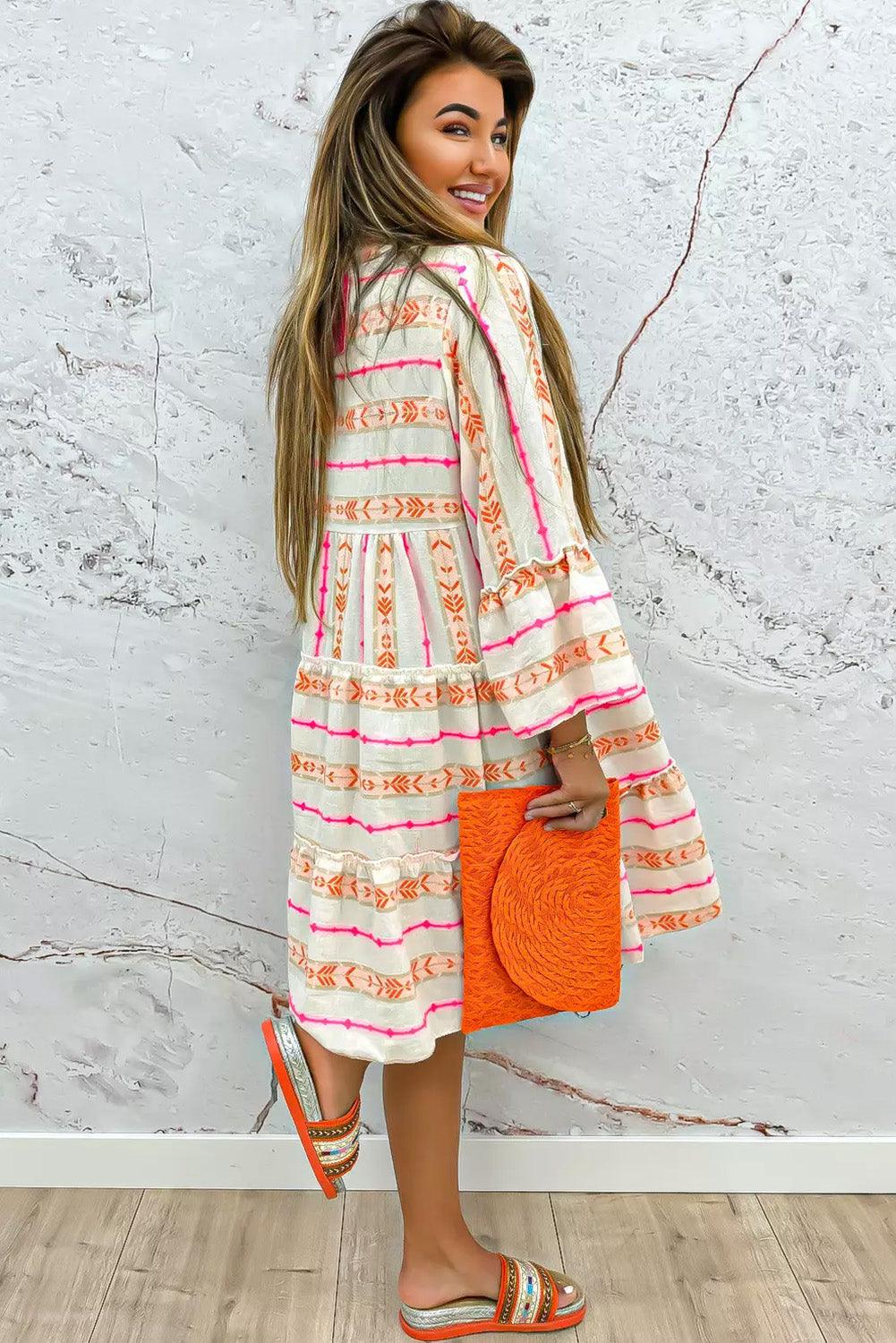 Losse Jurk met Geometrisch Patroon - Mini Dresses - Jurkjes.co