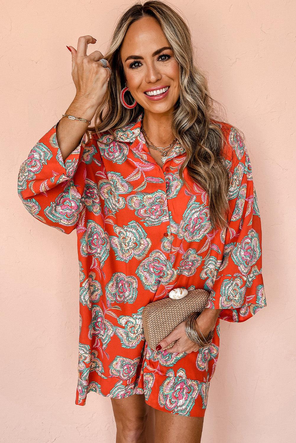 Losse Mini Jurk met Reverskraag en Bloemenprint - Floral Dresses - Jurkjes.co