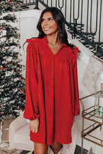 Losse Rib Mini Jurk met Ruches en V-Hals - Mini Dresses - Jurkjes.co