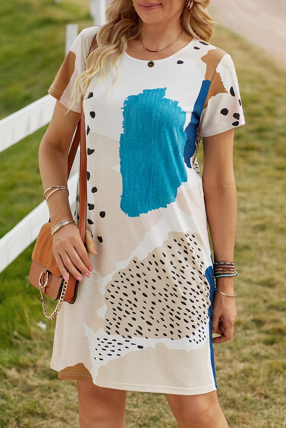 Luipaard Gemêleerd Colorblock Mini Jurk - T Shirt Dresses - Jurkjes.co