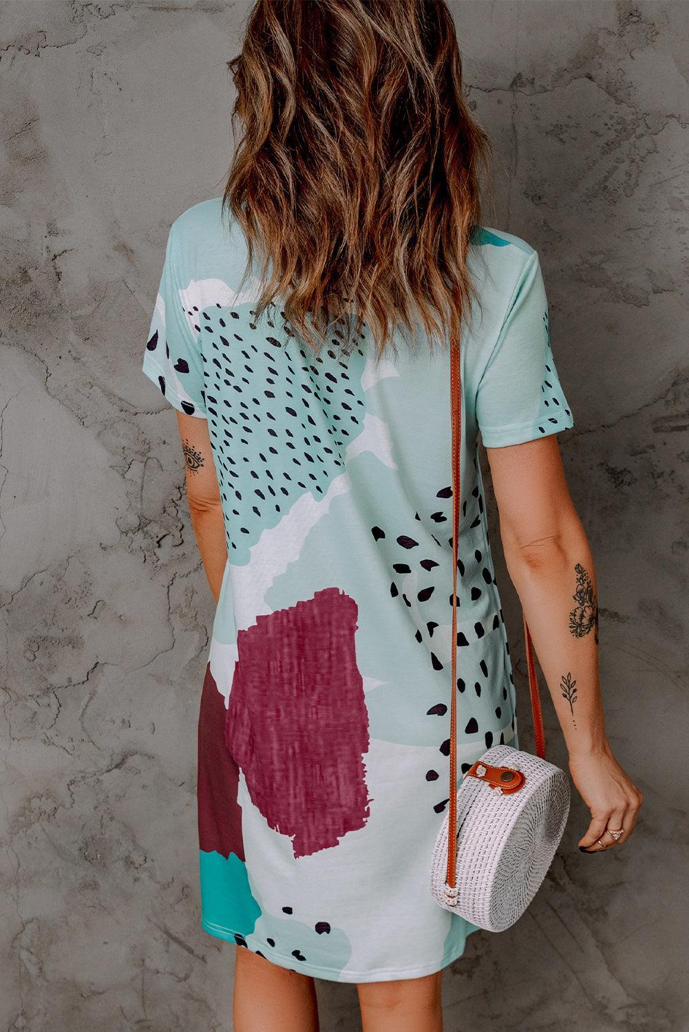 Luipaard Gemêleerd Colorblock Mini Jurk - T Shirt Dresses - Jurkjes.co
