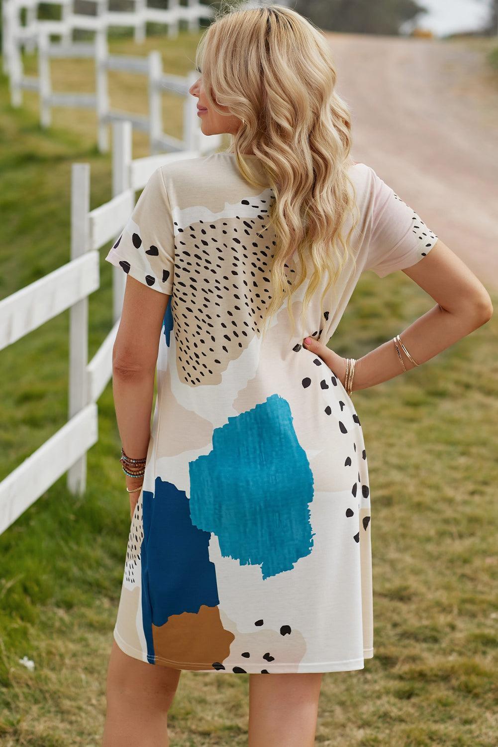 Luipaard Gemêleerd Colorblock Mini Jurk - T Shirt Dresses - Jurkjes.co