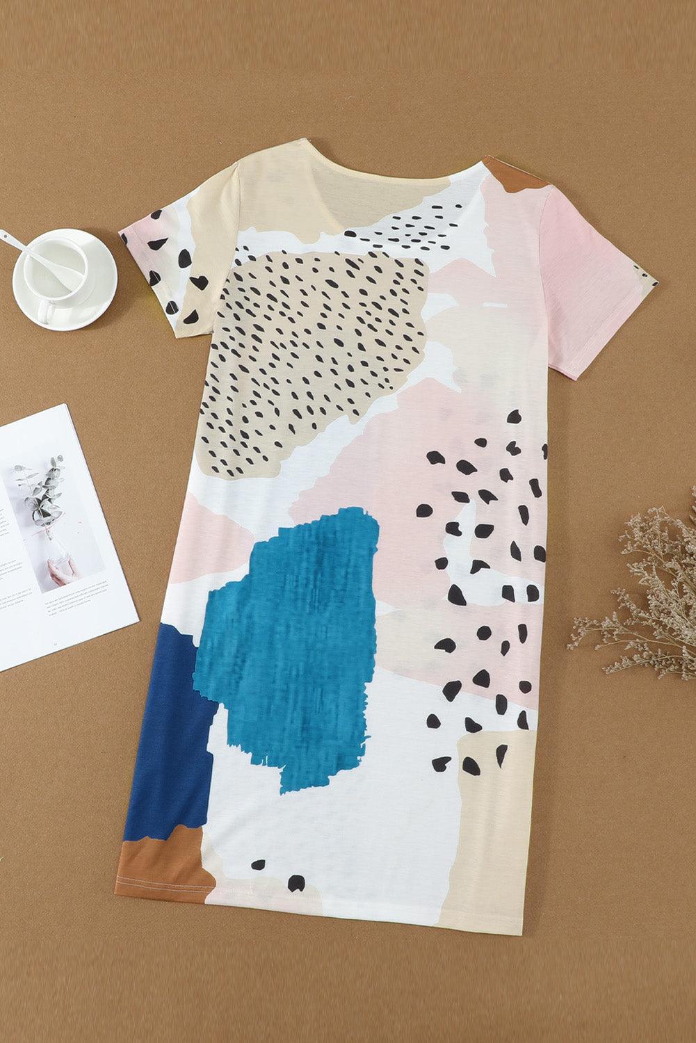 Luipaard Gemêleerd Colorblock Mini Jurk - T Shirt Dresses - Jurkjes.co