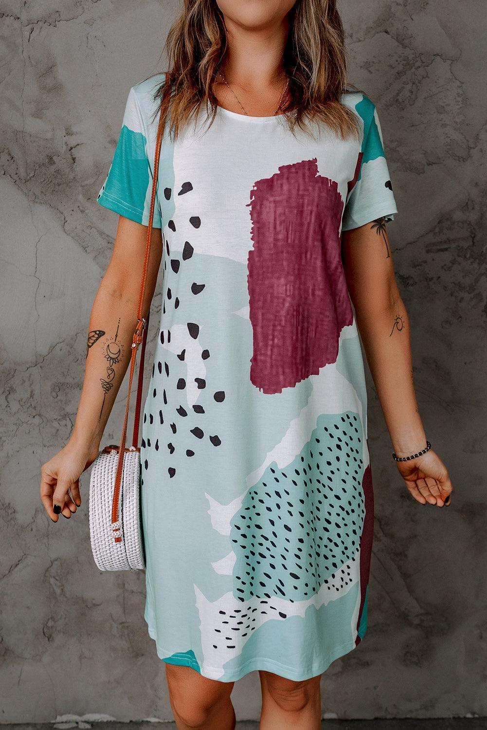 Luipaard Gemêleerd Colorblock Mini Jurk - T Shirt Dresses - Jurkjes.co