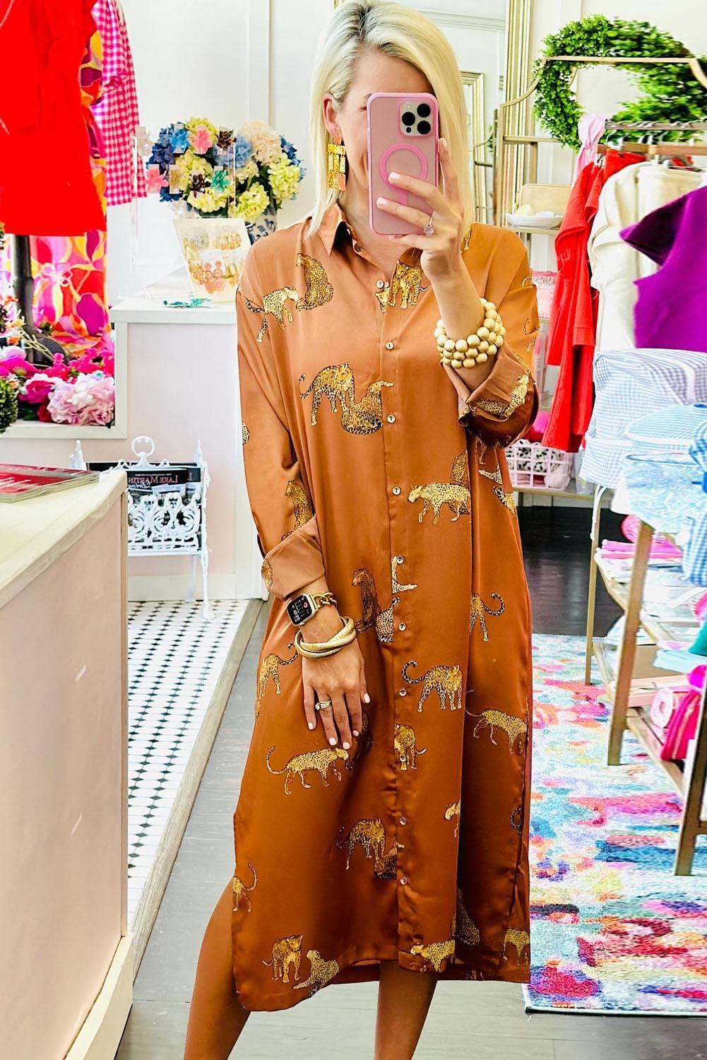 Luipaard Overhemdjurk met Knopen - Midi Dresses - Jurkjes.co