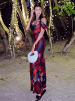 Maxi Jurk met Asymmetrische Mouw en Abstracte Print - Maxi Dresses - Jurkjes.co