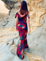 Maxi Jurk met Asymmetrische Mouw en Abstracte Print - Maxi Dresses - Jurkjes.co
