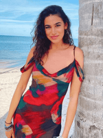 Maxi Jurk met Asymmetrische Mouw en Abstracte Print - Maxi Dresses - Jurkjes.co