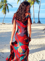 Maxi Jurk met Asymmetrische Mouw en Abstracte Print - Maxi Dresses - Jurkjes.co