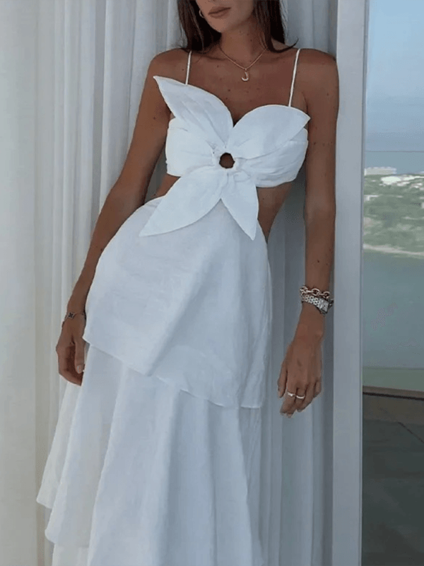 Maxi Jurk met Bloemdetail en Open Rug - Maxi Dresses - Jurkjes.co