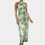 Maxi Jurk met Bloemenprint en Halternek - CB - Dresses - Jurkjes.co