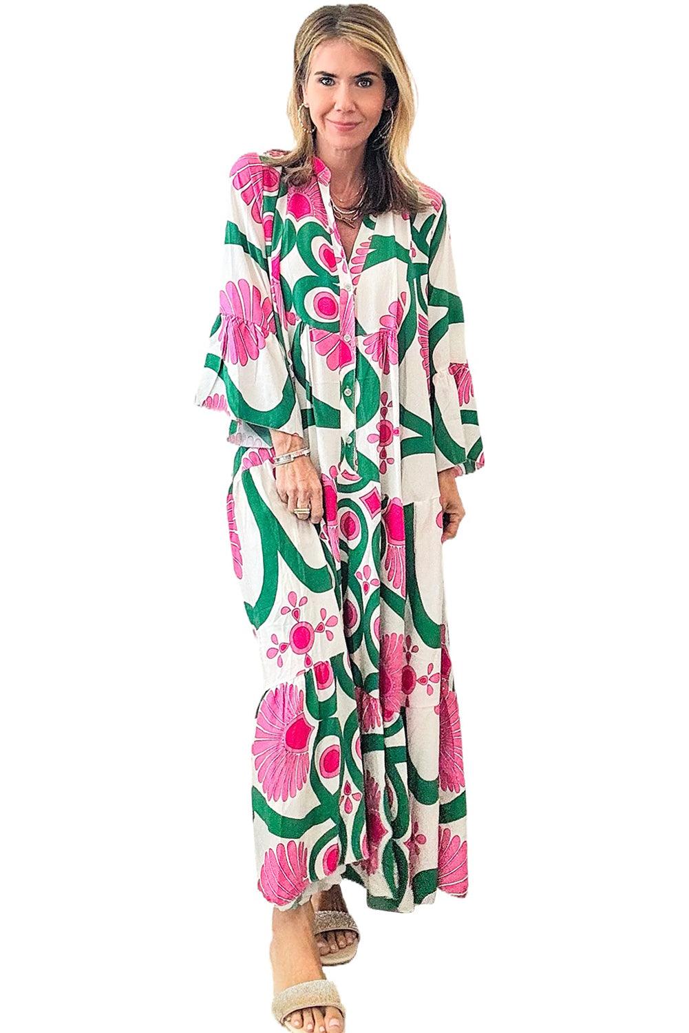 Maxi Jurk met Bloemenprint en Knoopsluiting - Maxi Dresses - Jurkjes.co