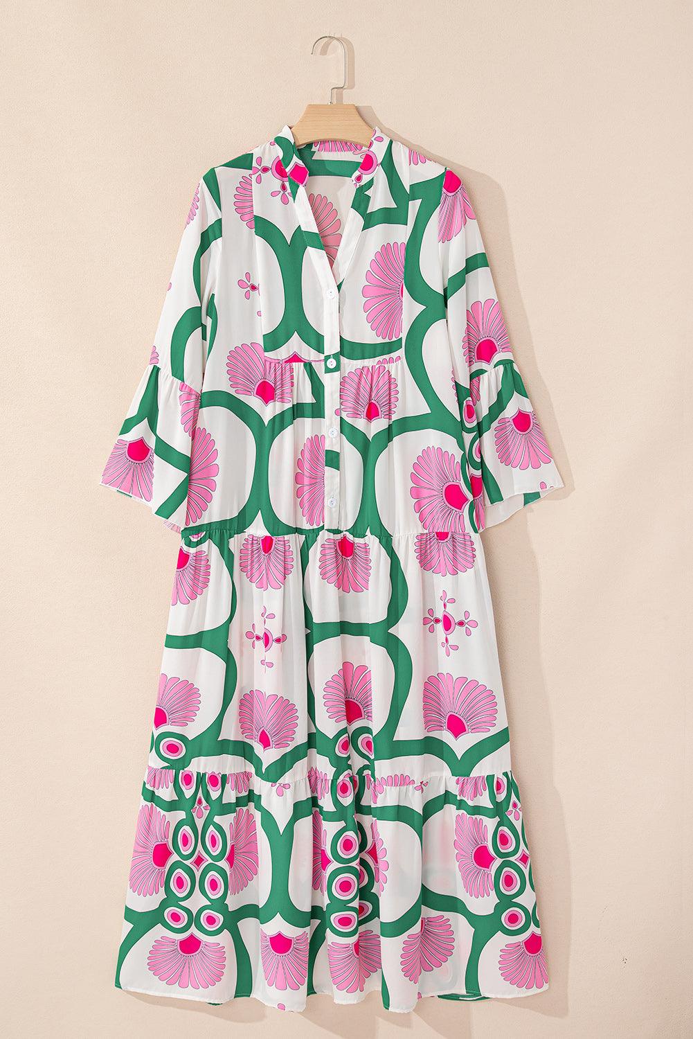 Maxi Jurk met Bloemenprint en Knoopsluiting - Maxi Dresses - Jurkjes.co