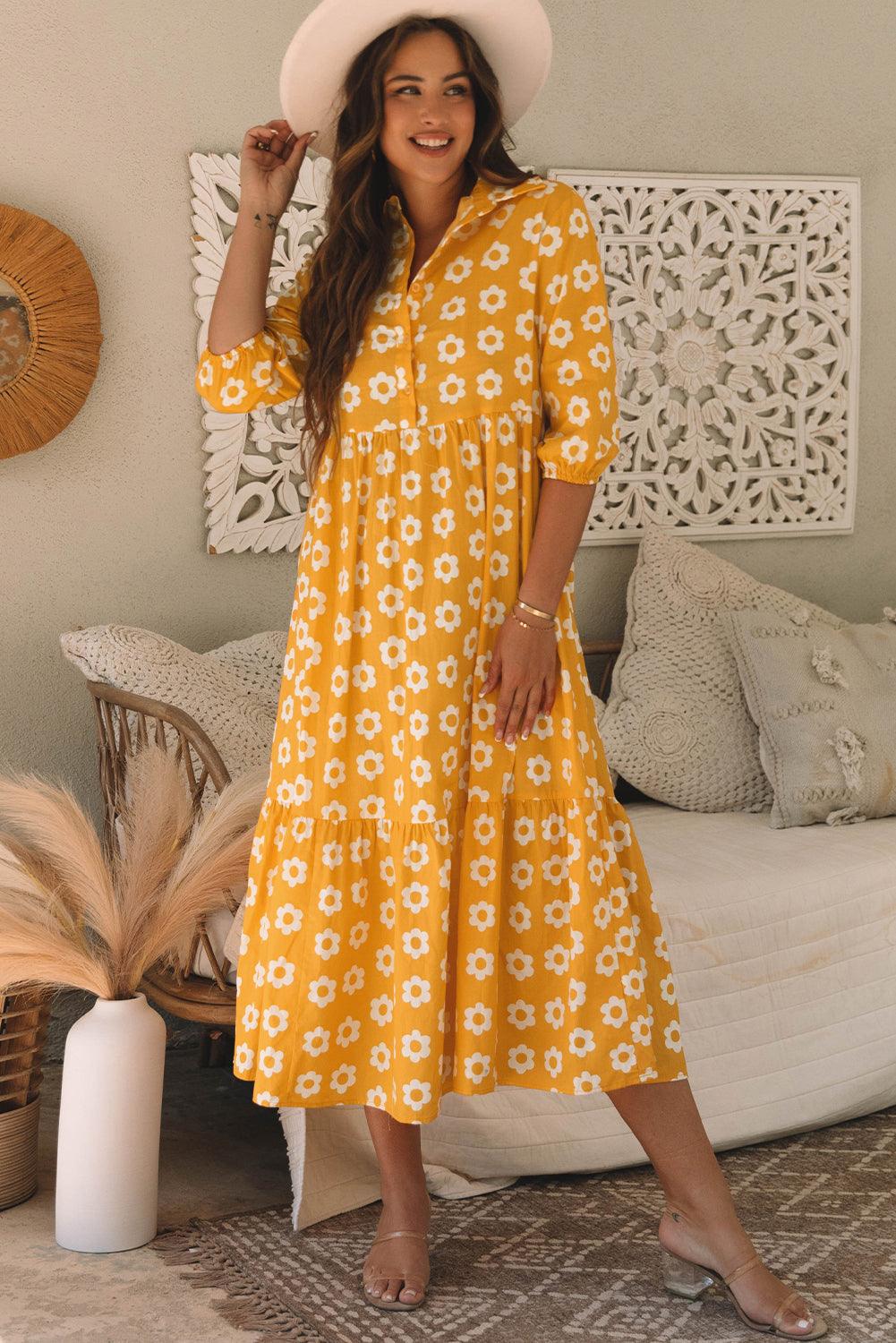 Maxi Jurk met Bloemenprint en Kraag - Maxi Dresses - Jurkjes.co