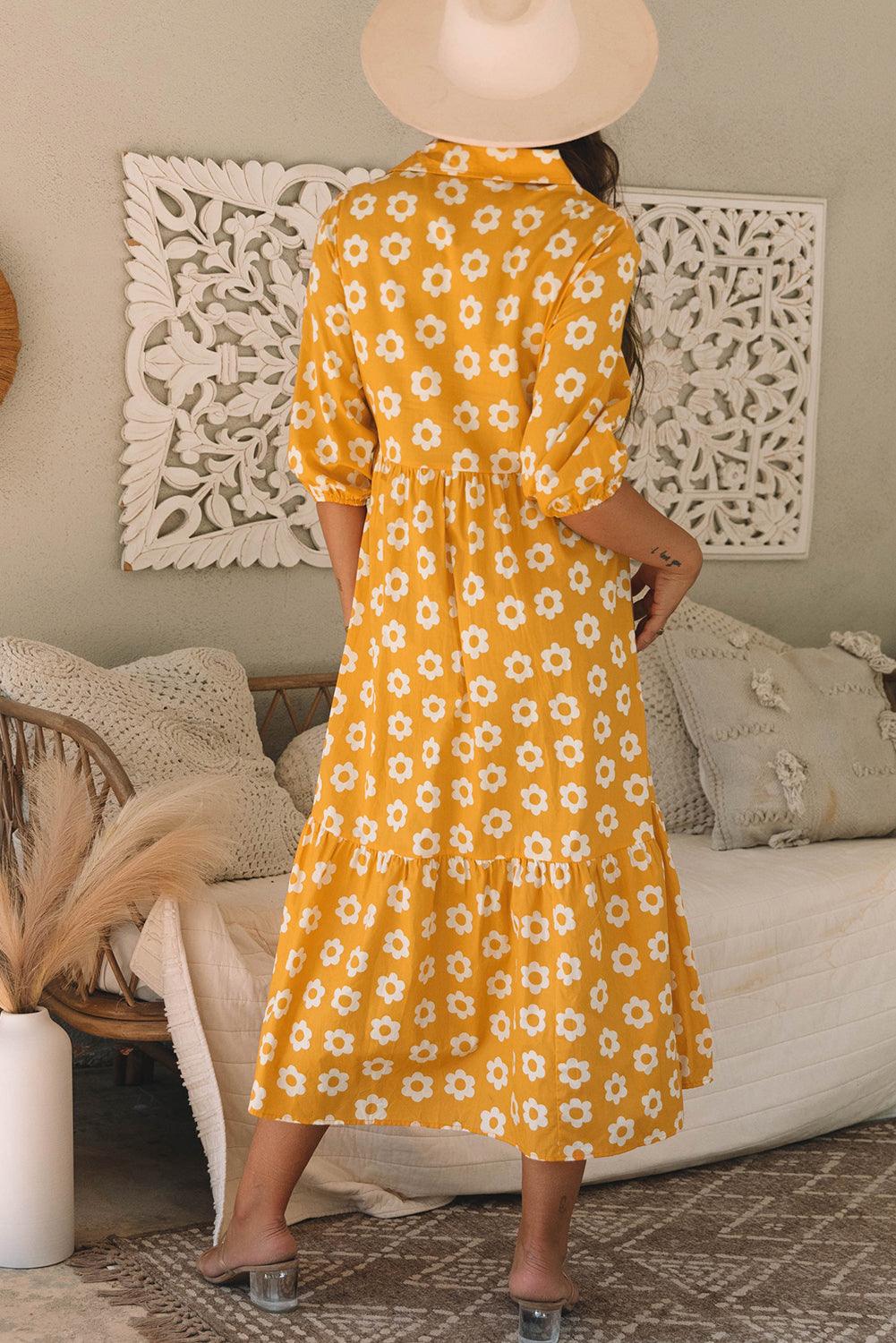 Maxi Jurk met Bloemenprint en Kraag - Maxi Dresses - Jurkjes.co