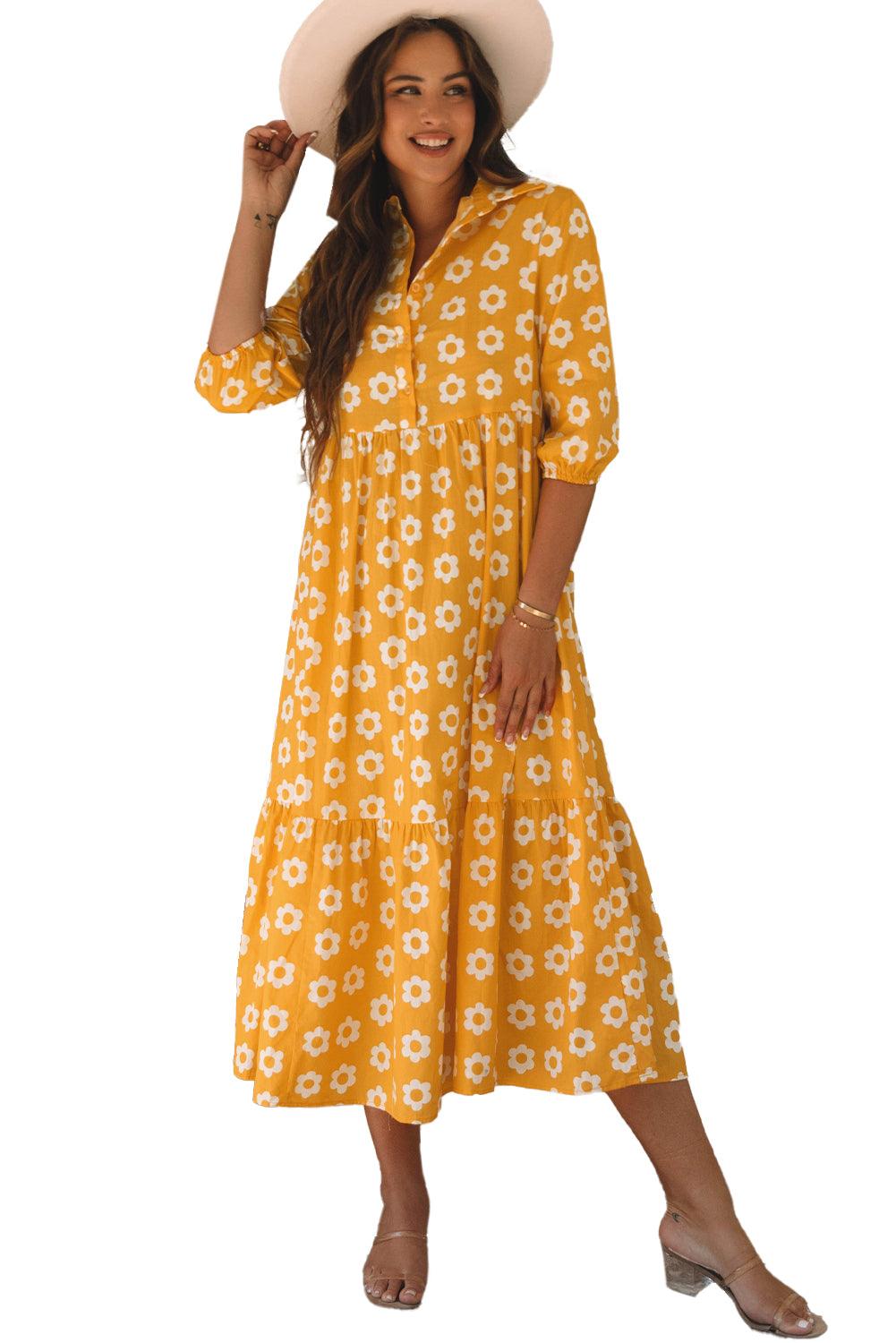 Maxi Jurk met Bloemenprint en Kraag - Maxi Dresses - Jurkjes.co