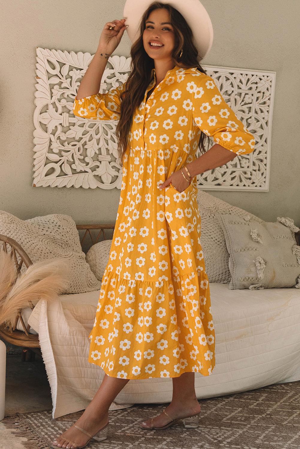 Maxi Jurk met Bloemenprint en Kraag - Maxi Dresses - Jurkjes.co