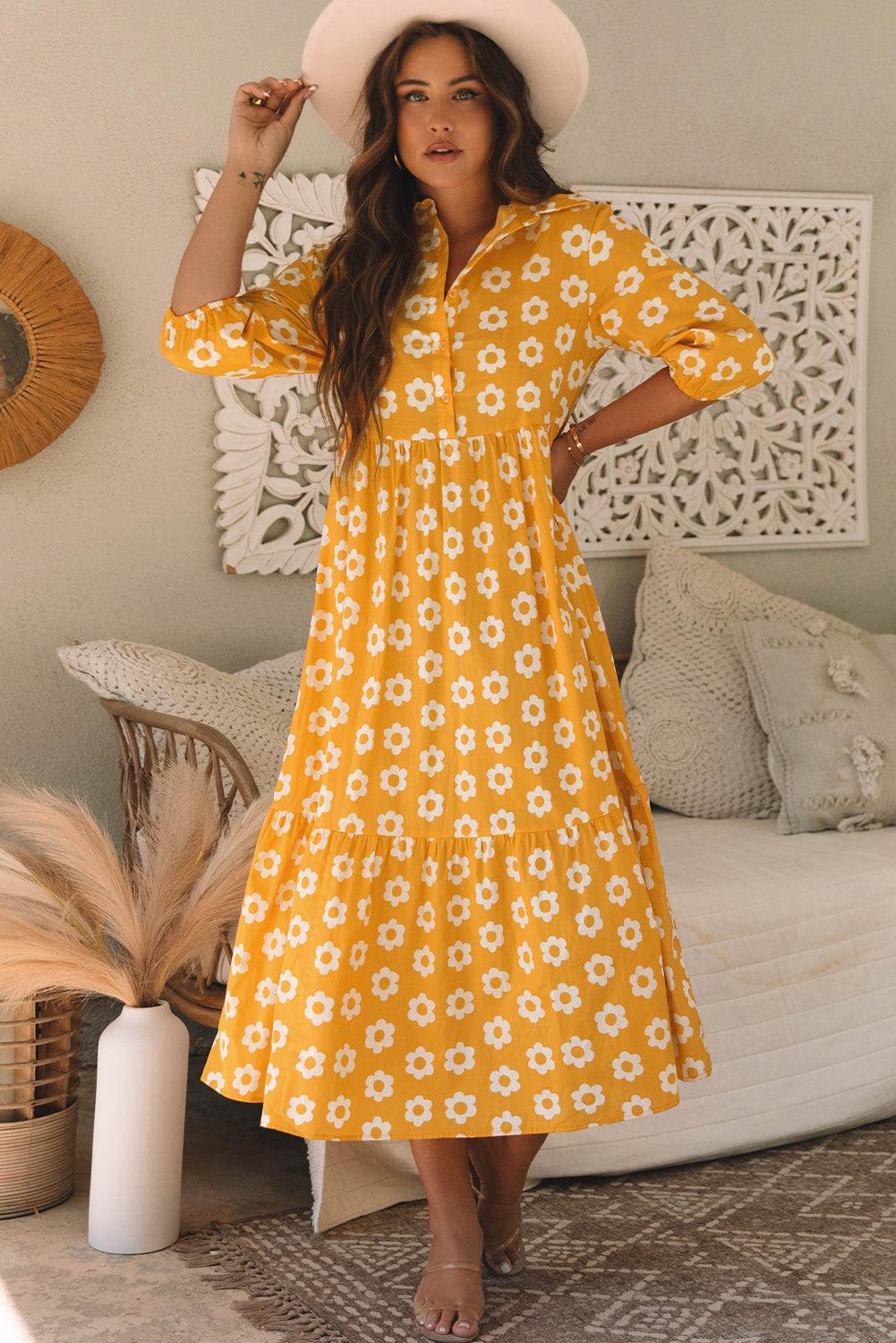 Maxi Jurk met Bloemenprint en Kraag - Maxi Dresses - Jurkjes.co