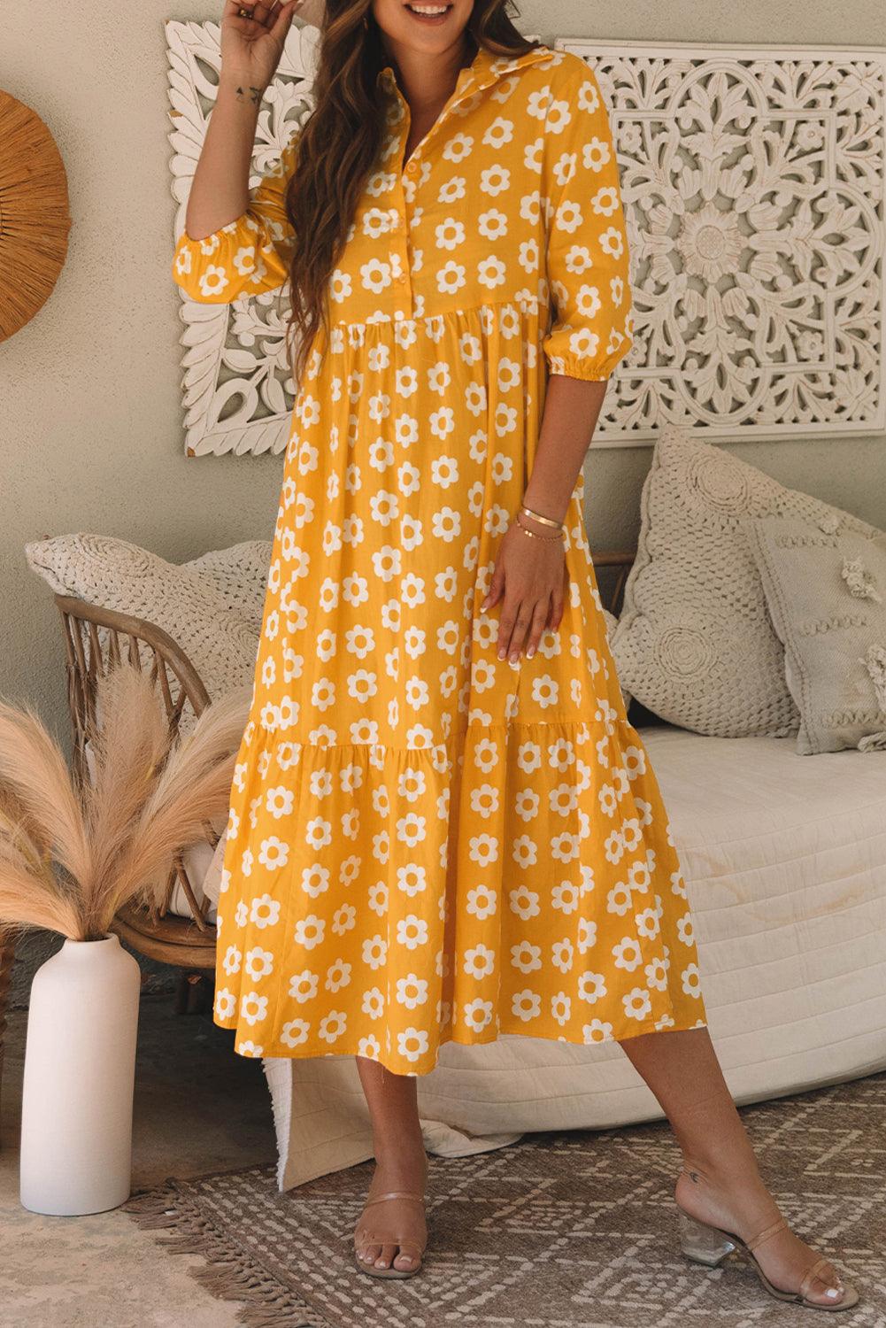 Maxi Jurk met Bloemenprint en Kraag - Maxi Dresses - Jurkjes.co