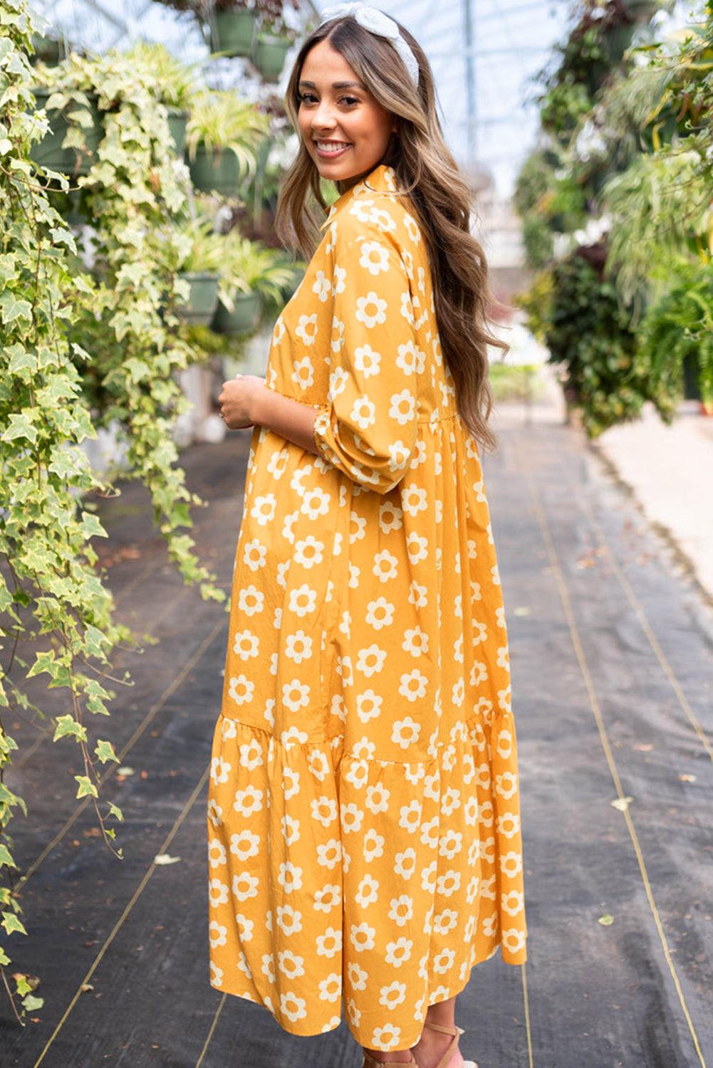 Maxi Jurk met Bloemenprint en Kraag - Maxi Dresses - Jurkjes.co