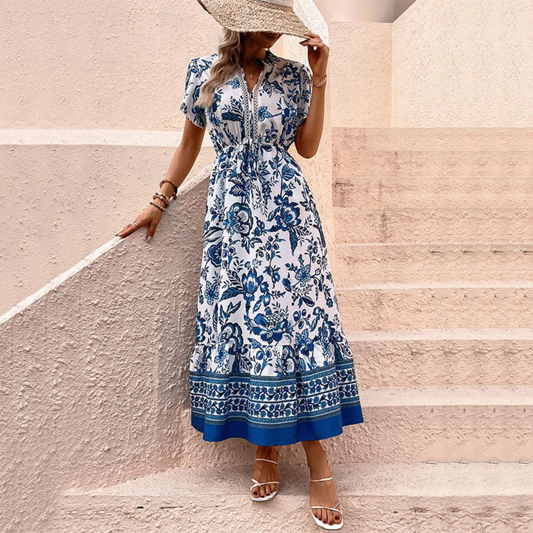 Maxi Jurk met Bloemenprint en Ruches - Women Summer Dress - Jurkjes.co