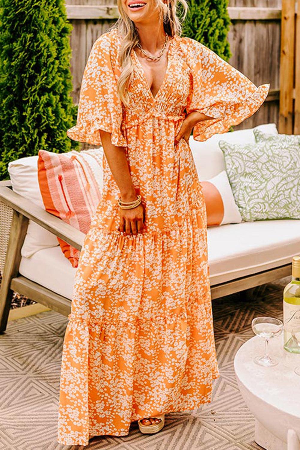 Maxi Jurk met Bloemenprint en Smocking - Floral Dresses - Jurkjes.co