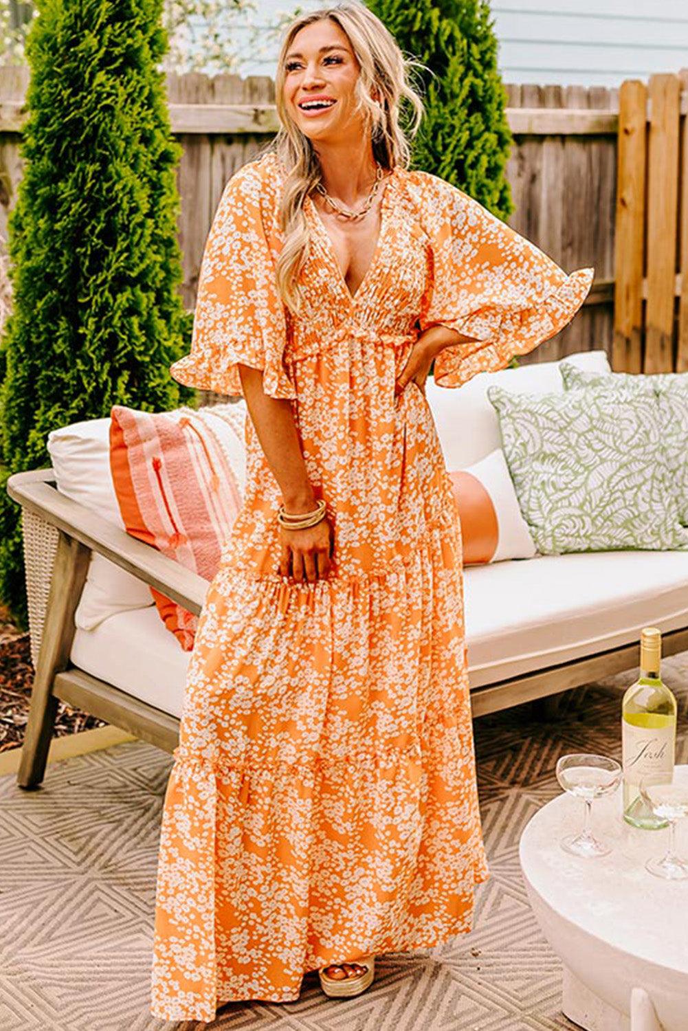 Maxi Jurk met Bloemenprint en Smocking - Floral Dresses - Jurkjes.co