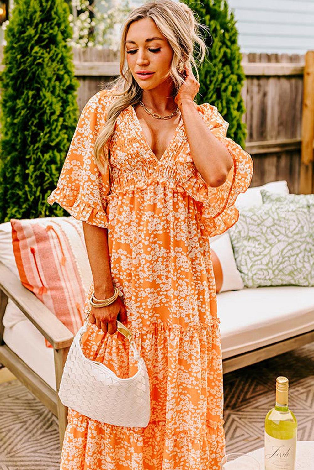 Maxi Jurk met Bloemenprint en Smocking - Floral Dresses - Jurkjes.co