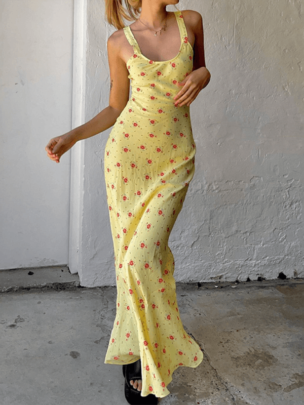 Maxi Jurk met Bloemenprint en Spaghetti Bandjes - Group14 - Jurkjes.co