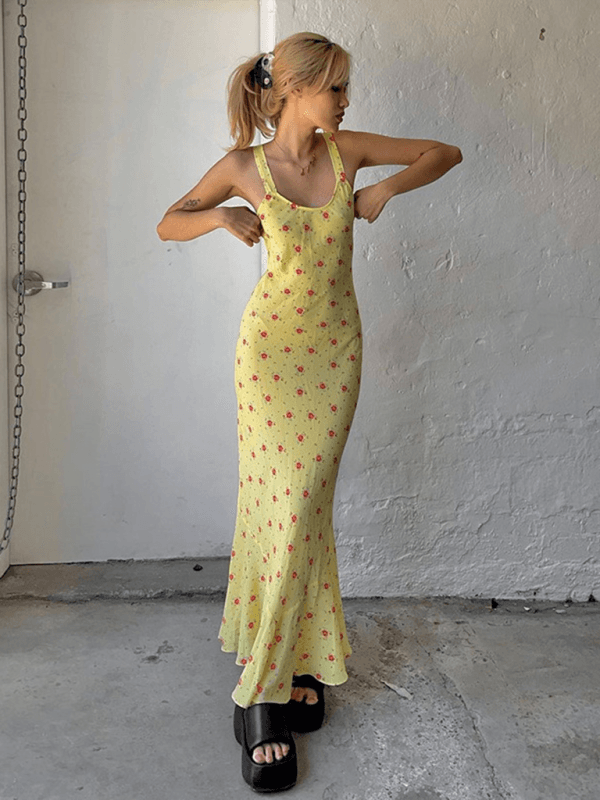 Maxi Jurk met Bloemenprint en Spaghetti Bandjes - Group14 - Jurkjes.co