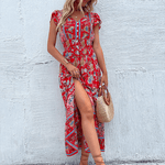 Maxi Jurk met Bloemenprint en Split - Dresses - Jurkjes.co