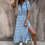 Maxi Jurk met Bloemenprint en Split - Dresses - Jurkjes.co