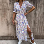 Maxi Jurk met Bloemenprint en Split - Dresses - Jurkjes.co