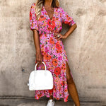 Maxi Jurk met Bloemenprint en Split - Dresses - Jurkjes.co