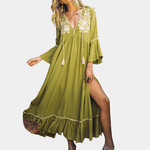 Maxi Jurk met Borduursel en Ruches - Women Summer Dress - Jurkjes.co