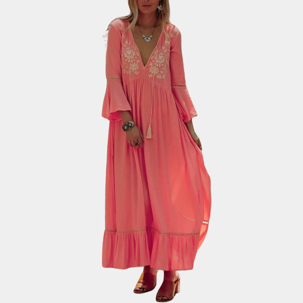 Maxi Jurk met Borduursel en Ruches - Women Summer Dress - Jurkjes.co