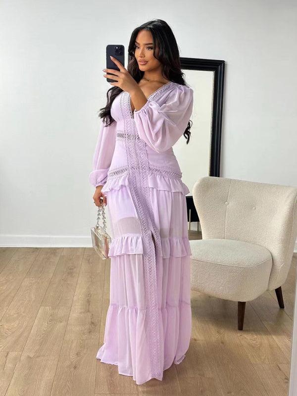 Maxi Jurk met Diepe V-hals en Gelaagd Ontwerp - Maxi Dresses - Jurkjes.co