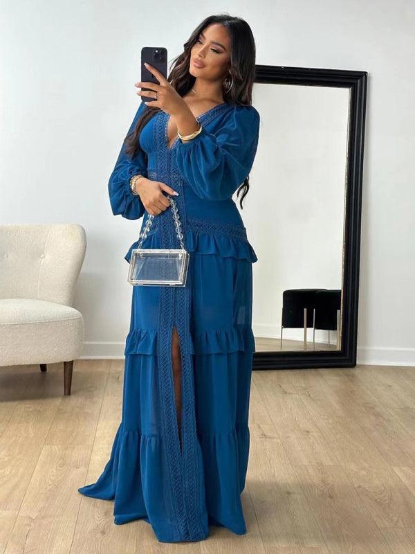 Maxi Jurk met Diepe V-hals en Gelaagd Ontwerp - Maxi Dresses - Jurkjes.co