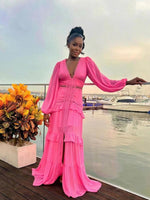 Maxi Jurk met Diepe V-hals en Gelaagd Ontwerp - Maxi Dresses - Jurkjes.co