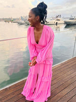 Maxi Jurk met Diepe V-hals en Gelaagd Ontwerp - Maxi Dresses - Jurkjes.co